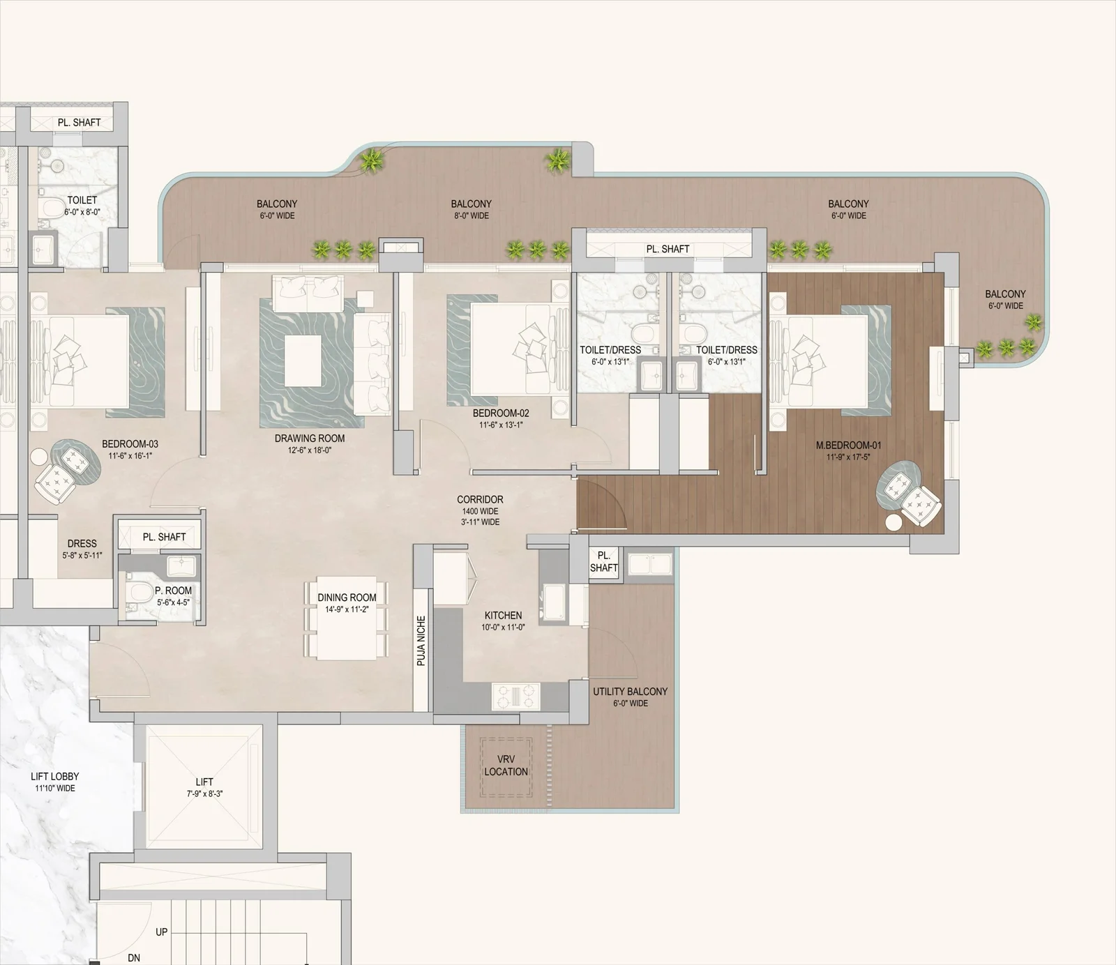 Noble Aurellia 3BHK Floor Plan Scale Mohali