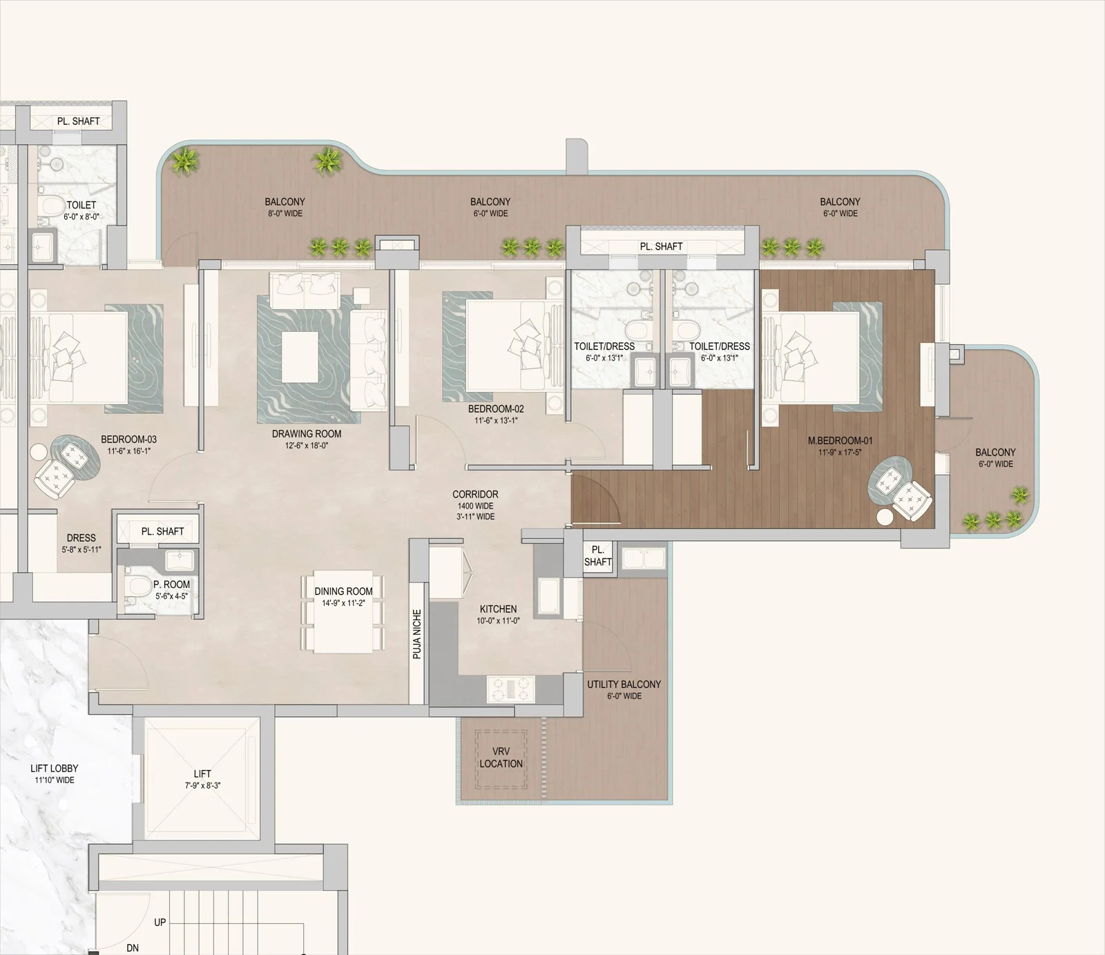 Noble Aurellia 3BHK Floor Plan Mohali
